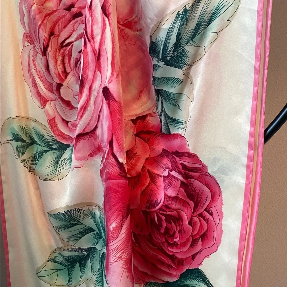 Tanner Floral Pink Rose Silk Scarf - 75th Anniversary 65”